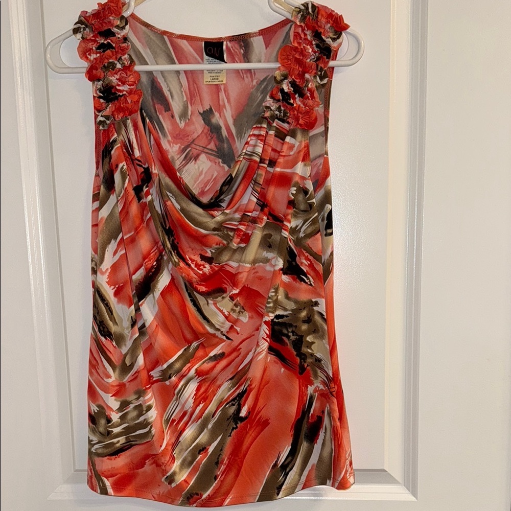 Wrapper Red and Brown Sleeveless Blouse